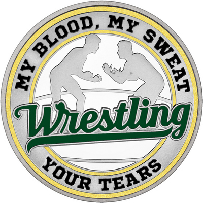 Dark Green "Wrestling" with Gold Outer Circular Borders